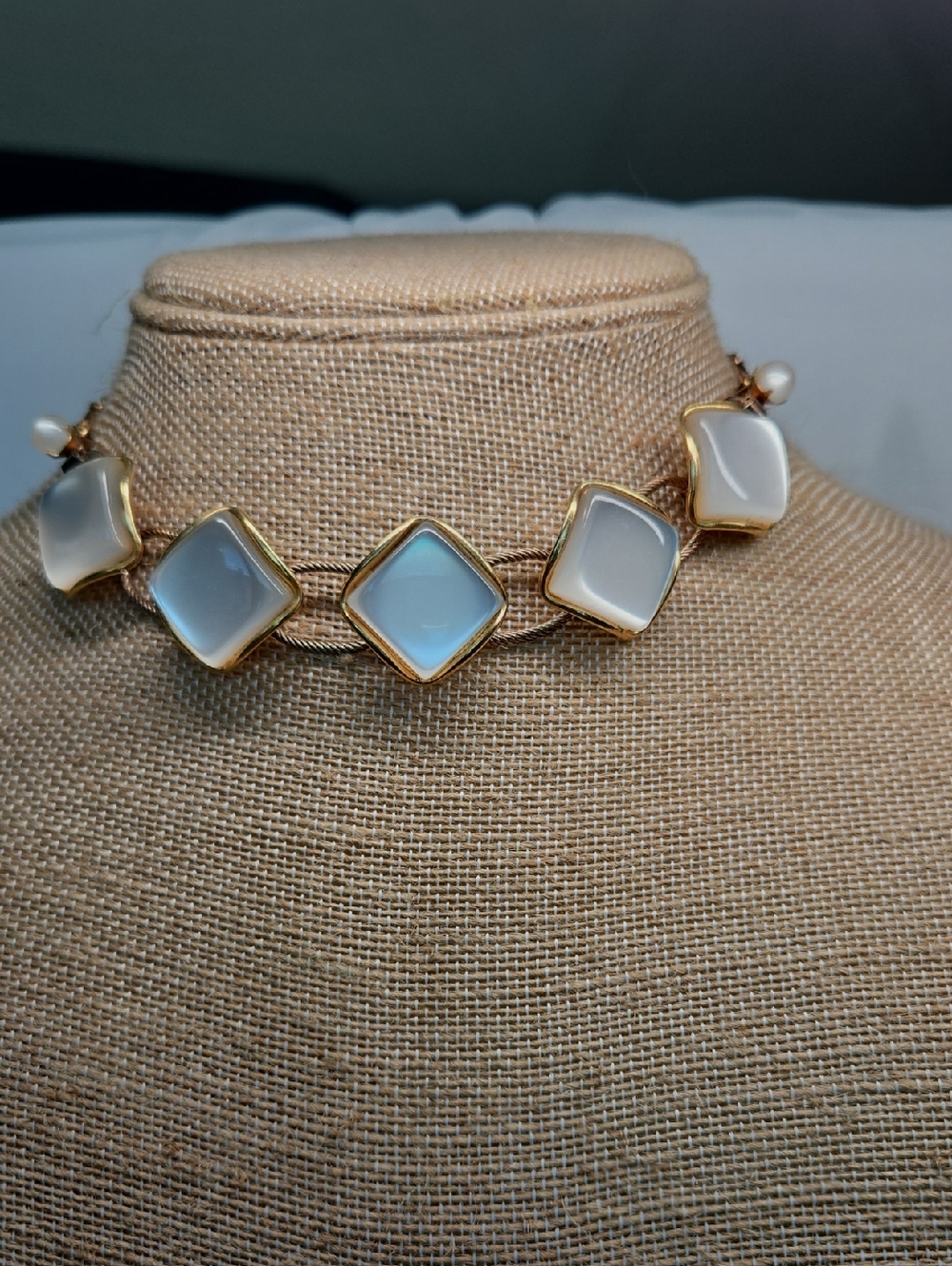 Vintage Gold-Tone White Thermoset Choker Necklace